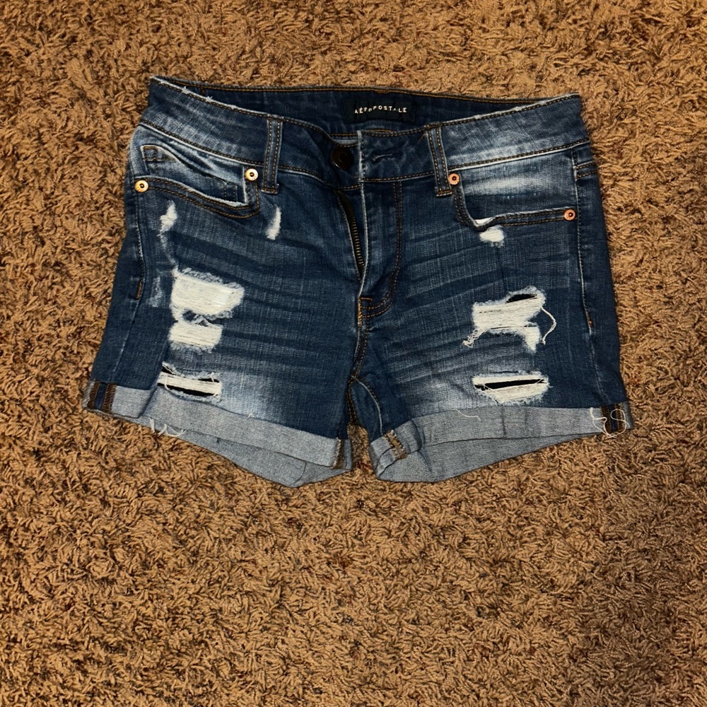 Aeropostale dark washed distressed Jean shorts 2